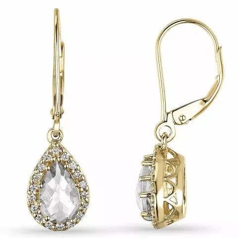 dråbe hvide kvarts diamantøreringe i 14 karat guld med diamant og kvarts