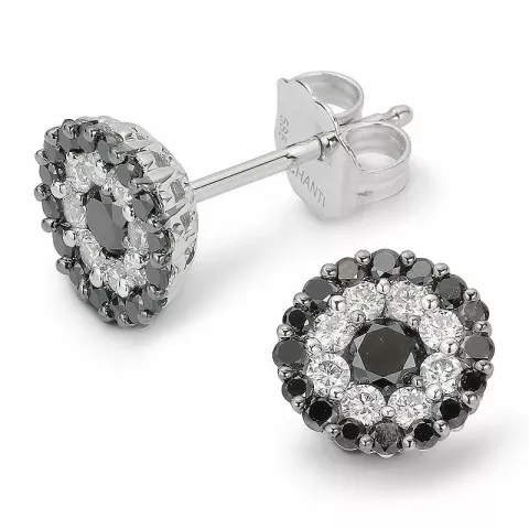 runde sorte diamant ørestikker i 14 karat hvidguld med diamant og diamant