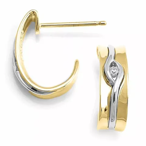 Diamant halvcreoler i 14 karat guld og hvidguld med diamanter