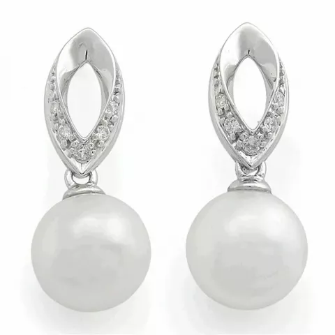 Perle diamantøreringe i 14 karat hvidguld med diamanter 