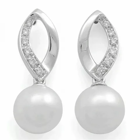 perle diamantøreringe i 14 karat hvidguld med diamant 