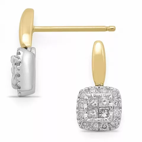 firkantet diamantøreringe i 14 karat guld og hvidguld med diamant og diamant 