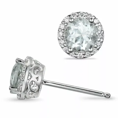 runde grønne ametyst diamantøreringe i 14 karat hvidguld med diamant og ametyst