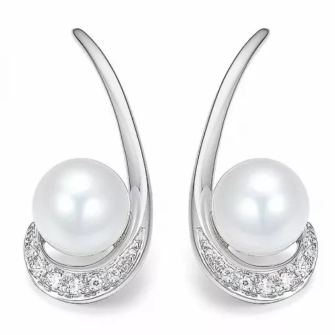 Perle diamantøreringe i 14 karat hvidguld med diamanter 