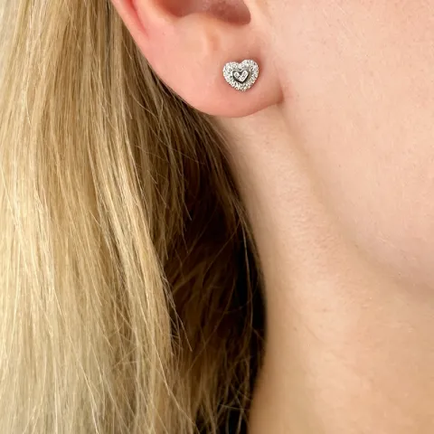 Hjerte diamantøreringe i 14 karat hvidguld med diamant