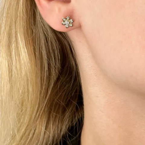 blomster diamant øreringe i 14 karat guld og hvidguld med diamant 