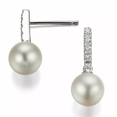 Perle diamantøreringe i 14 karat hvidguld med diamanter 