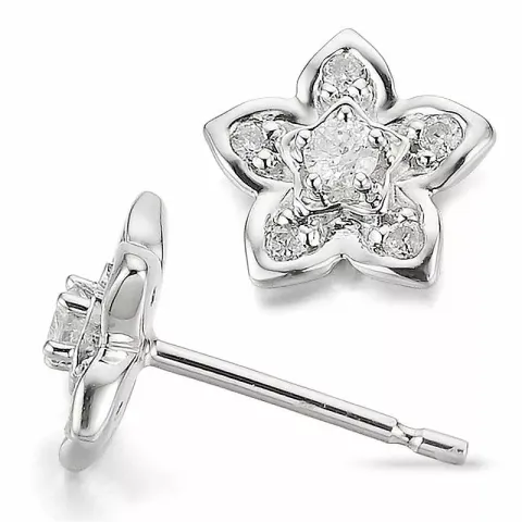 Blomster diamant ørestikker i 14 karat hvidguld med diamanter 