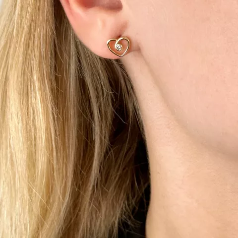 Hjerte diamant øreringe i 14 karat guld med diamant 