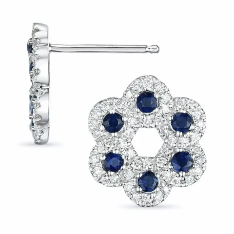 blomster safir brillantøreringe i 14 karat hvidguld med diamant og safir