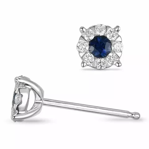runde safir diamantøreringe i 14 karat hvidguld med safir og diamant