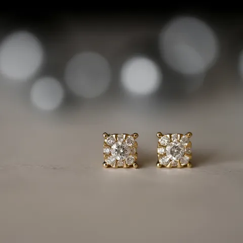 Firkantet diamantøreringe i 14 karat guld med diamant og diamant