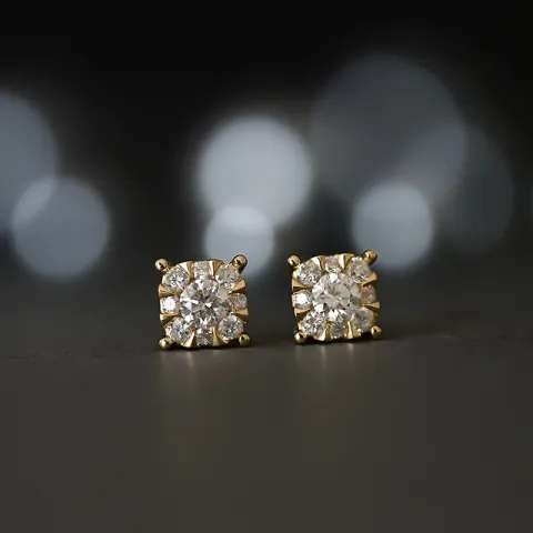 Firkantet diamantøreringe i 14 karat guld med diamant og diamant