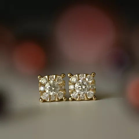 Firkantet diamantøreringe i 14 karat guld med diamant og diamant 