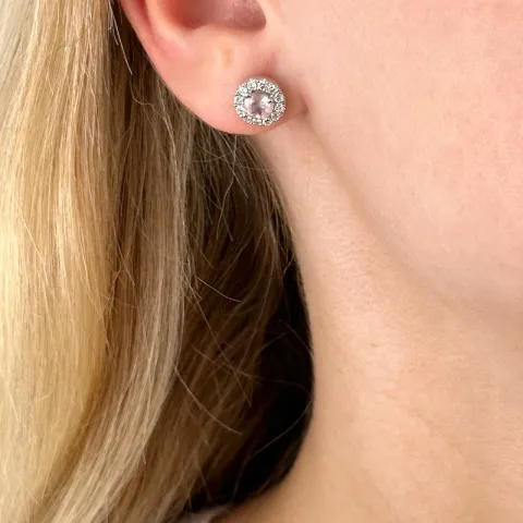 runde kvarts diamantøreringe i 14 karat hvidguld med kvarts og diamant