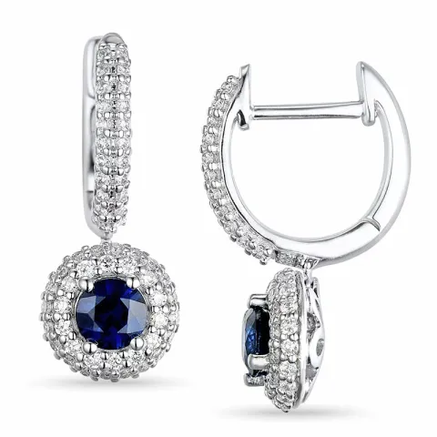 lange runde safir creoler i 14 karat hvidguld med safir og diamant