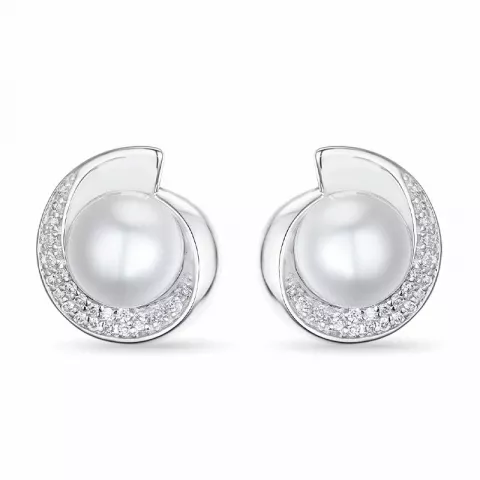 runde perle ørestikker i 14 karat hvidguld med diamant 