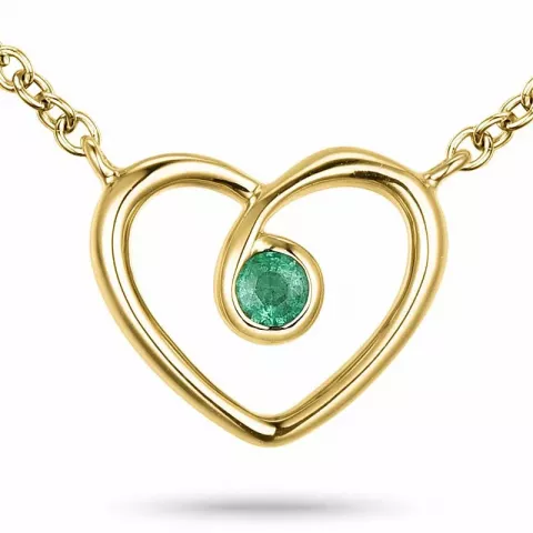 42 cm hjerte smaragd vedhæng med halskæde i 14 karat guld 0,06 ct