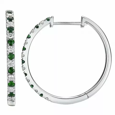 21 mm smaragd creoler i 14 karat hvidguld med smaragd og diamant 