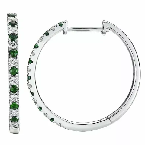 21 mm smaragd creoler i 14 karat hvidguld med smaragd og diamant