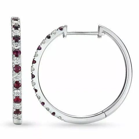 21 mm rubin creoler i 14 karat hvidguld med rubin og diamant