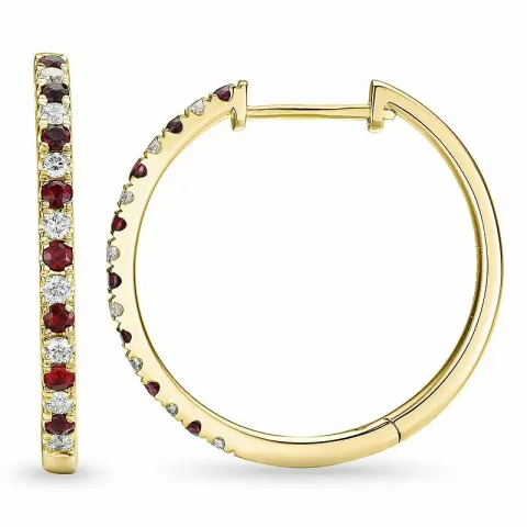 21 mm rubin creoler i 14 karat guld med rubin og diamant