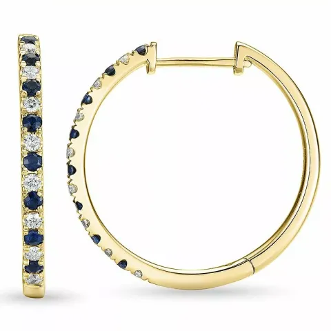 21 mm safir creoler i 14 karat guld med safir og diamant