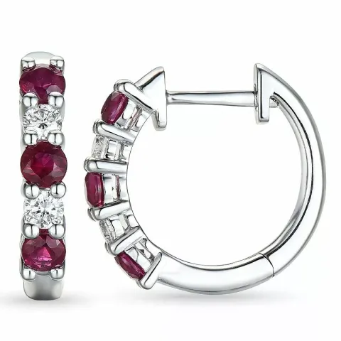 15 mm rubin creoler i 14 karat hvidguld med rubin og diamant