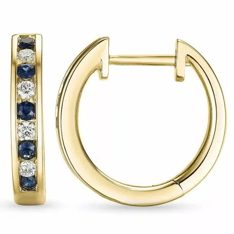 15 mm safir creoler i 14 karat guld med safir og diamant
