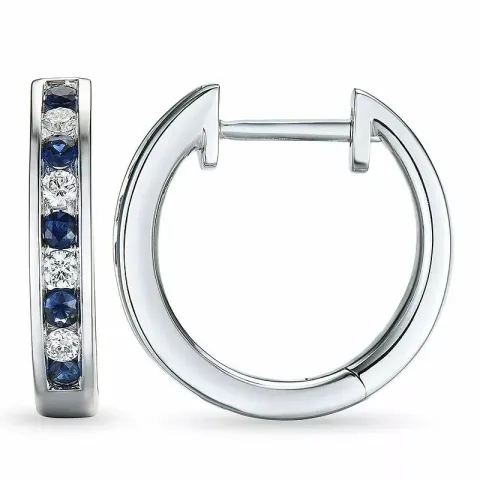 15 mm safir creoler i 14 karat hvidguld med safir og diamant 