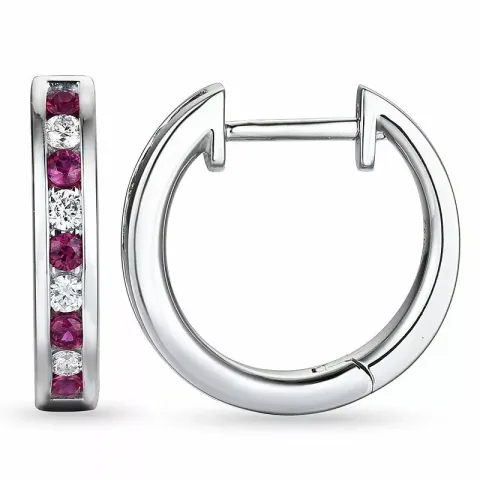 15 mm rubin creoler i 14 karat hvidguld med rubin og diamant