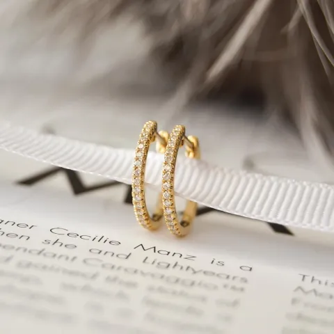 16 mm diamant creoler i 14 karat guld med diamant