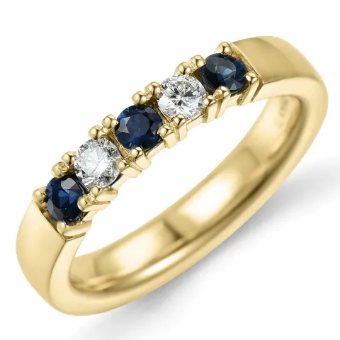 kraftig blå safir alliancering i 14 karat guld 2 x 0,10 ct 0,40 ct