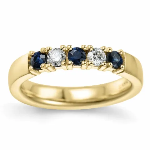 kraftig blå safir alliancering i 14 karat guld 2 x 0,10 ct 0,40 ct