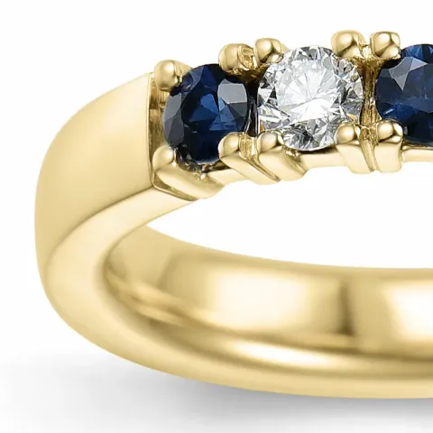 kraftig blå safir alliancering i 14 karat guld 2 x 0,10 ct 0,40 ct