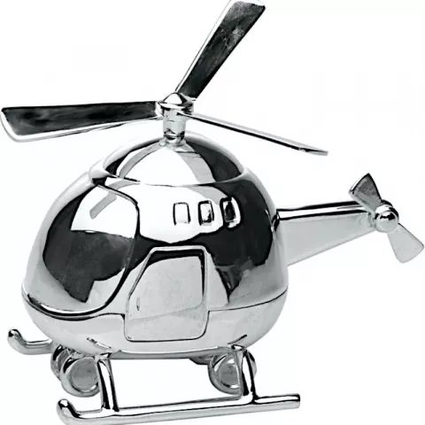 Dåbsgaver: helikopter sparebøsse i sølvplet  model: 152-85208