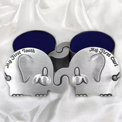 Dåbsgaver: elefant første tand-hårlok i fortinnet  model: 154-73138