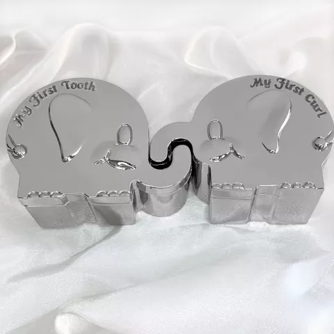 Dåbsgaver: elefant første tand-hårlok i forkromet  model: 154-83138