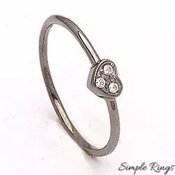 Simple Rings hjerte ring i sort rhodineret sølv hvide zirkoner