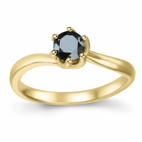 elegant sort diamant solitairering i 9 karat guld 0,52 ct