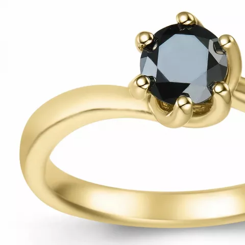 elegant sort diamant solitairering i 9 karat guld 0,52 ct