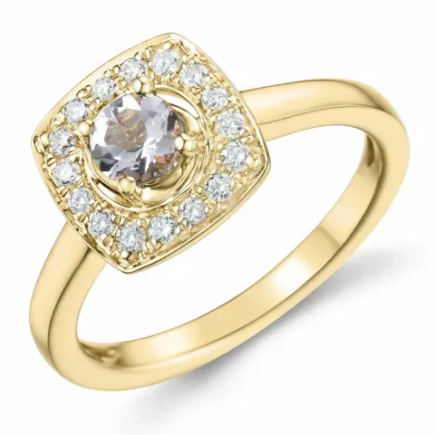 firkantet morganit diamantring i 14 karat guld 0,32 ct 0,192 ct