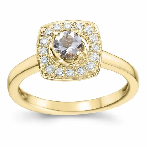 firkantet morganit diamantring i 14 karat guld 0,32 ct 0,192 ct