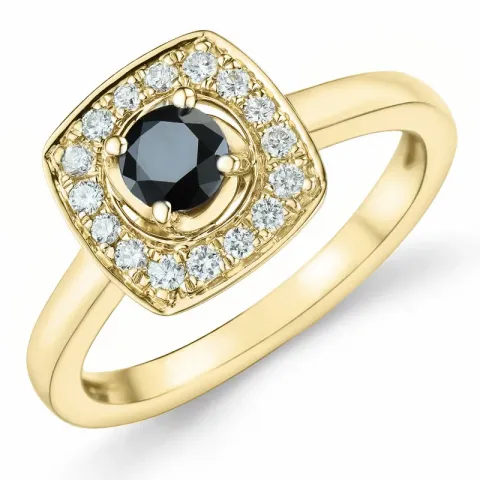 firkantet sort diamant brillantring i 14 karat guld 0,34 ct 0,192 ct