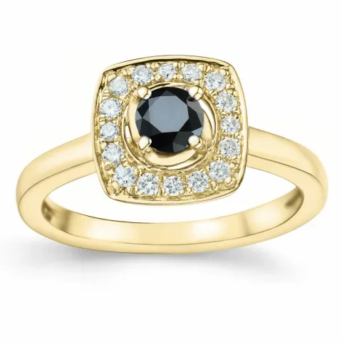 firkantet sort diamant brillantring i 14 karat guld 0,34 ct 0,192 ct