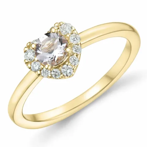 hjerte morganit diamantring i 14 karat guld 0,32 ct 0,159 ct