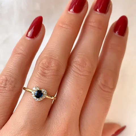 hjerte safir diamantring i 14 karat guld 0,45 ct 0,159 ct