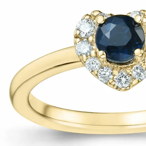 hjerte safir diamantring i 14 karat guld 0,45 ct 0,159 ct