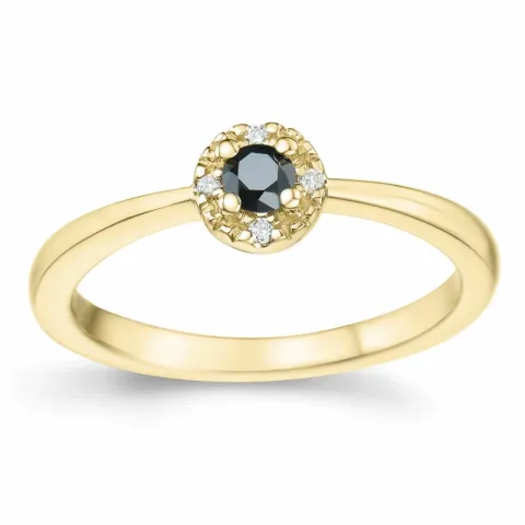 elegant sort diamant brillantring i 14 karat guld 0,11 ct 0,02 ct