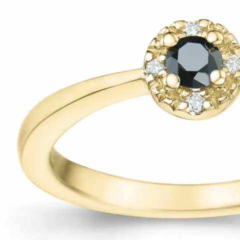 elegant sort diamant brillantring i 14 karat guld 0,11 ct 0,02 ct